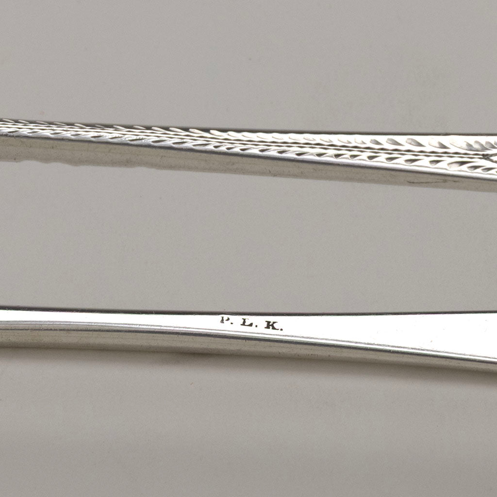 Marks on Peter Krider Rare Antique Coin Silver Figural Serving Tongs, Philadelphia, PA, c. 1865