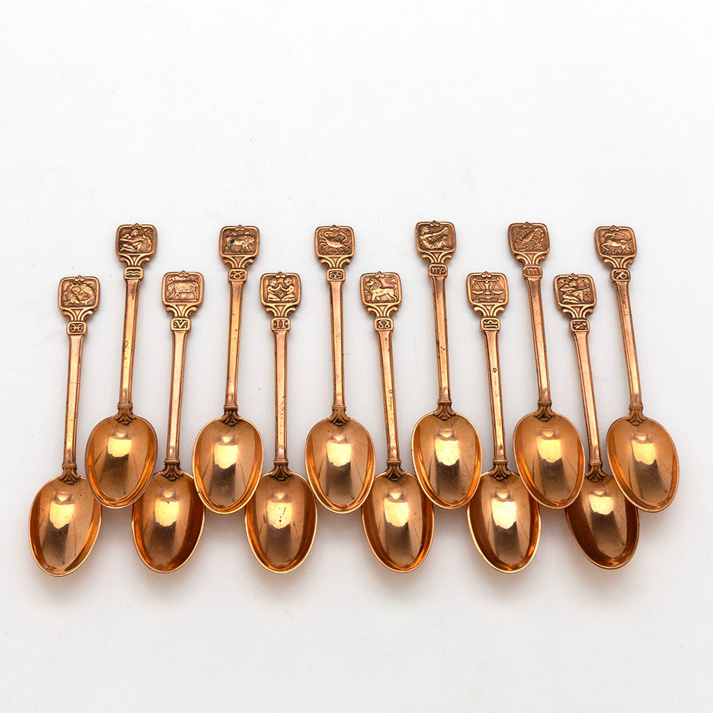 Bowls of Tiffany &amp; Co. 'Zodiac' Design Copper Prototype Demitasse Spoons Set , NYC, NY, c. 1926