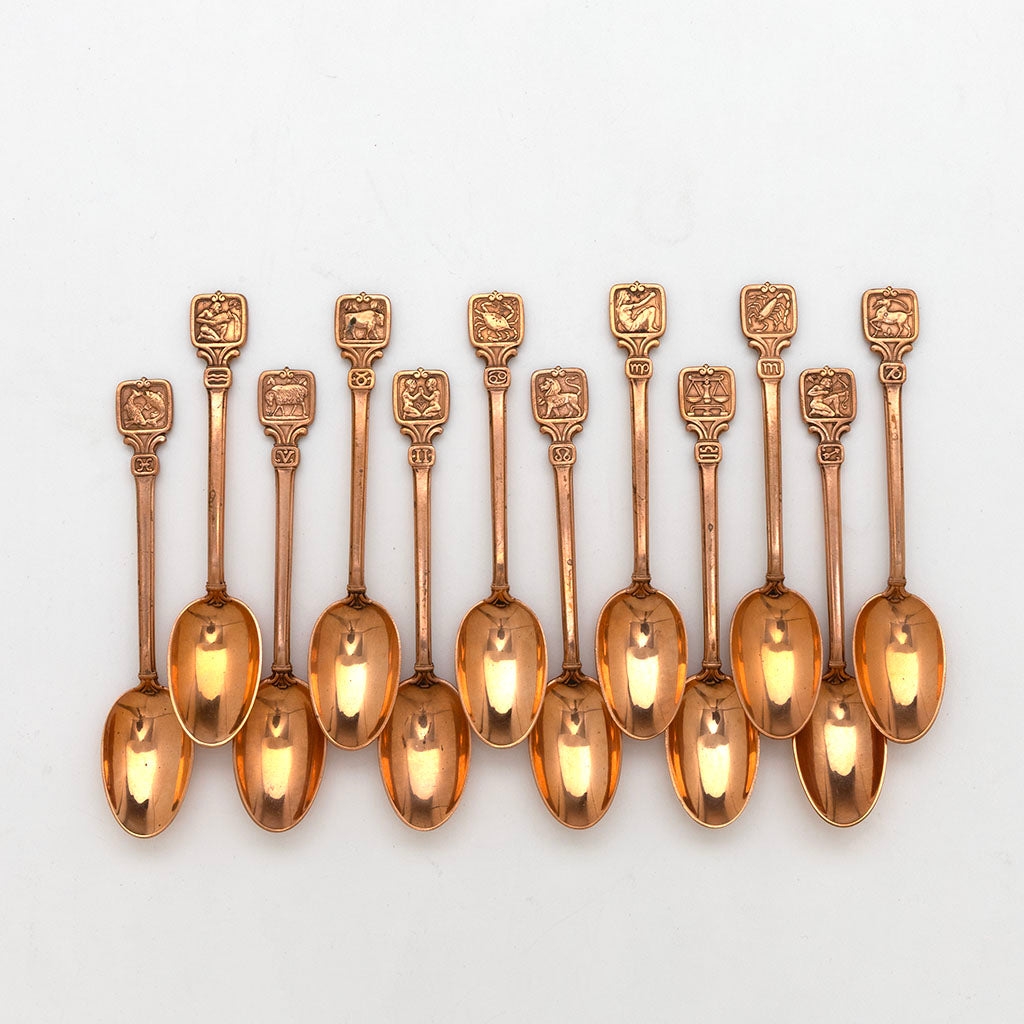 Tiffany &amp; Co. 'Zodiac' Design Copper Prototype Demitasse Spoons Set , NYC, NY, c. 1926