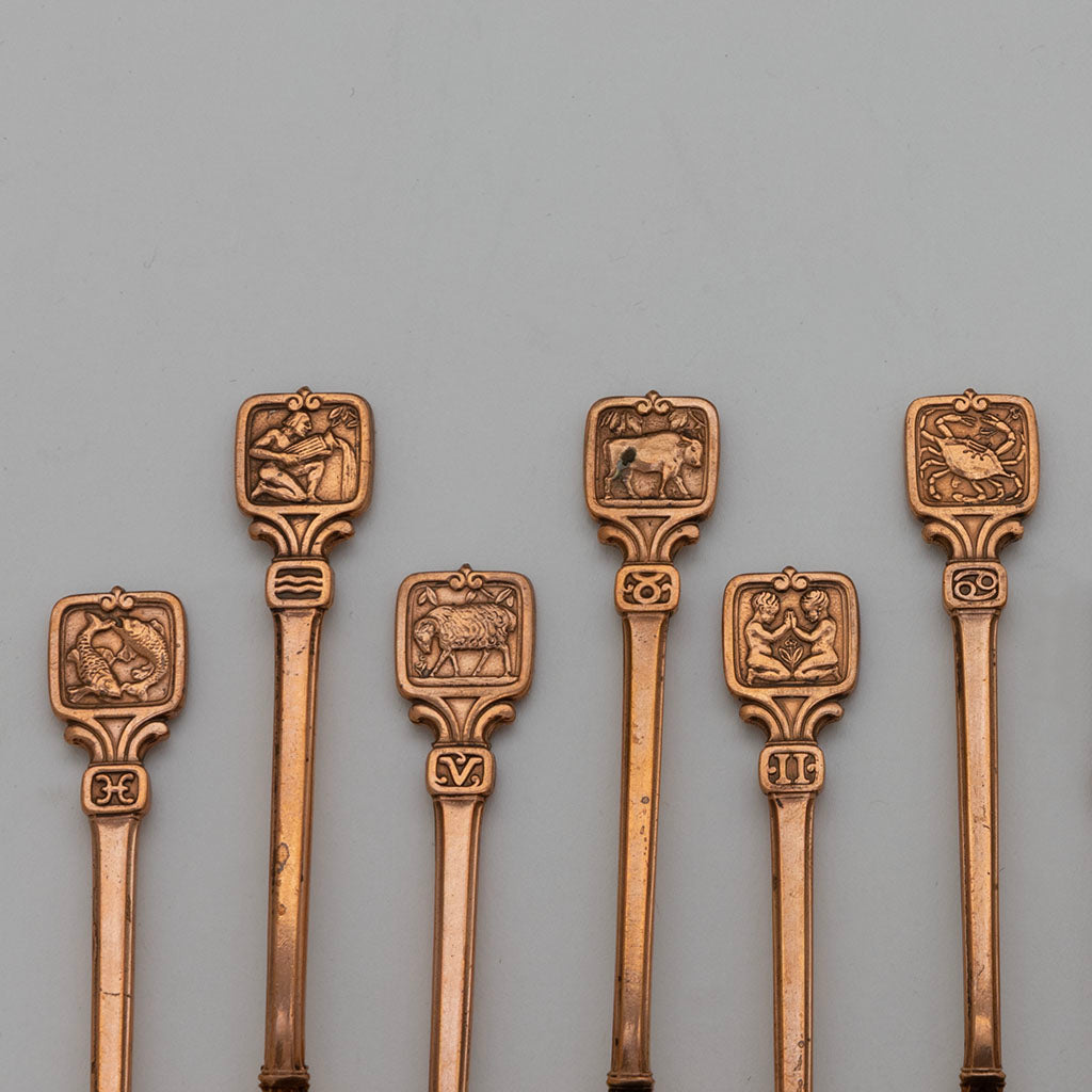 Detail 1 of Tiffany &amp; Co. 'Zodiac' Design Copper Prototype Demitasse Spoons Set , NYC, NY, c. 1926