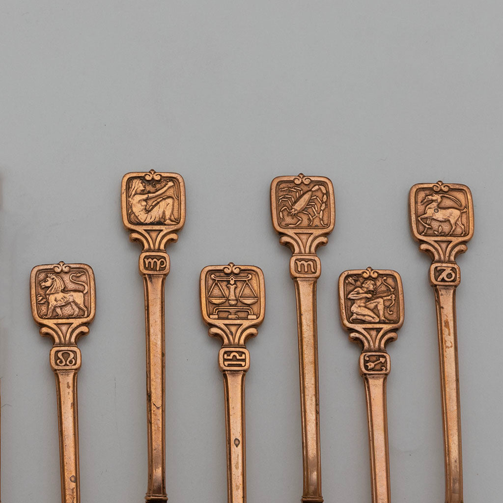 Detail 2 of Tiffany &amp; Co. 'Zodiac' Design Copper Prototype Demitasse Spoons Set , NYC, NY, c. 1926
