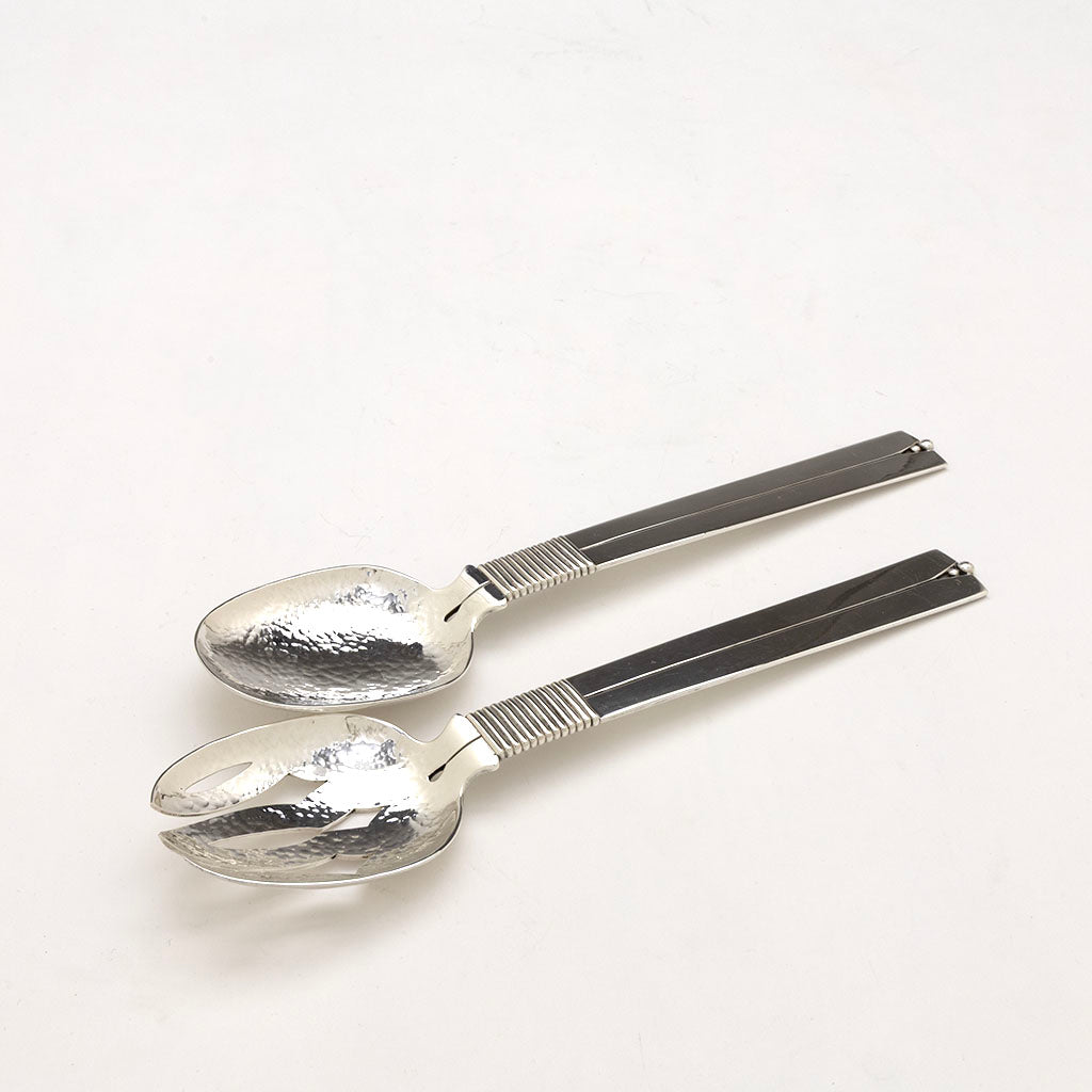 William Spratling Sterling "Amarres" Pattern Salad Serving Set, Taxco, Mexico, 1947-1967