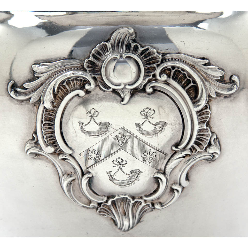 Arms on Pair of Rare Antique Sheffield Plate Monteith Wine Coolers, Sheffield, c. 1830