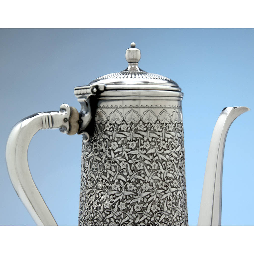 Cover to Tiffany &amp; Co Antique Sterling Silver Aesthetic Movement Coffee Pot, New York - c. 1888