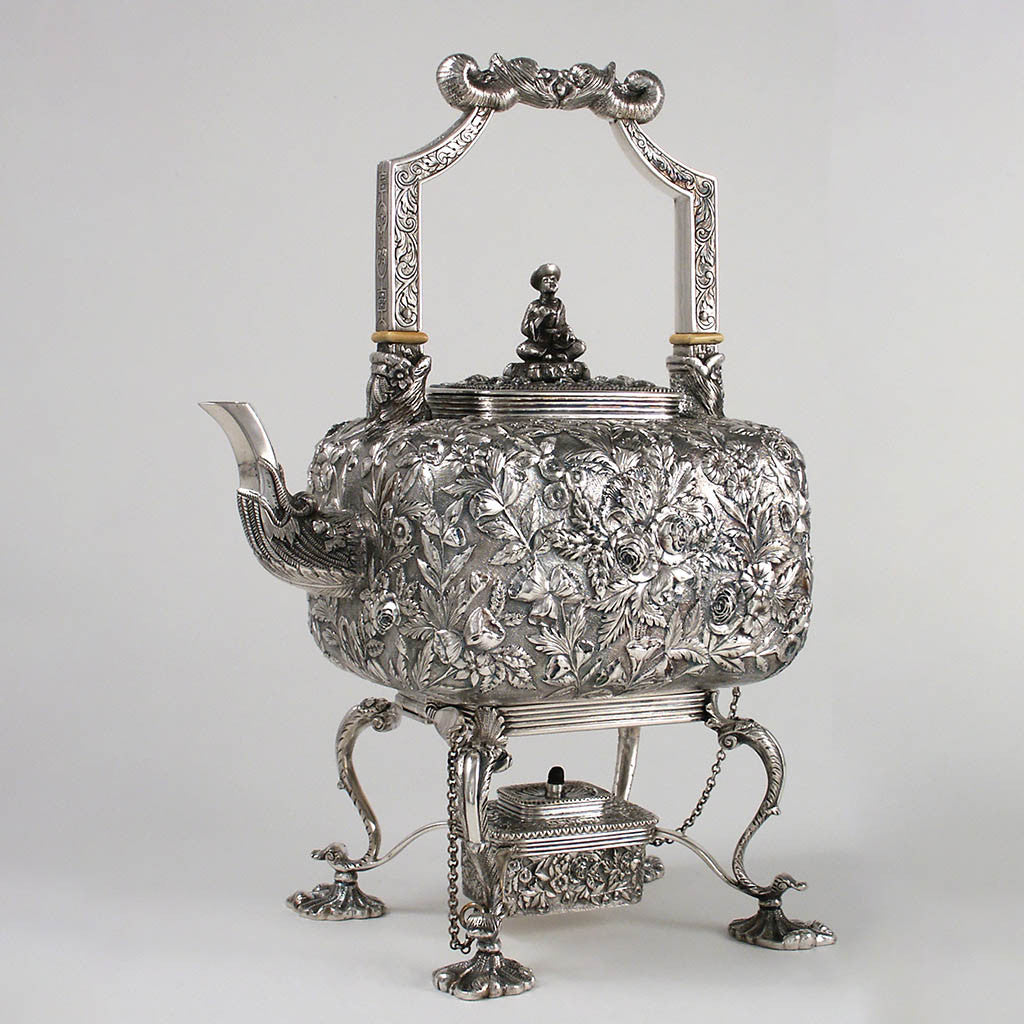 The Roosevelt Family (Eleanor & Franklin Delano) Samuel Kirk & Son Repousse Chinoiserie Hot Water Kettle, c. 1880