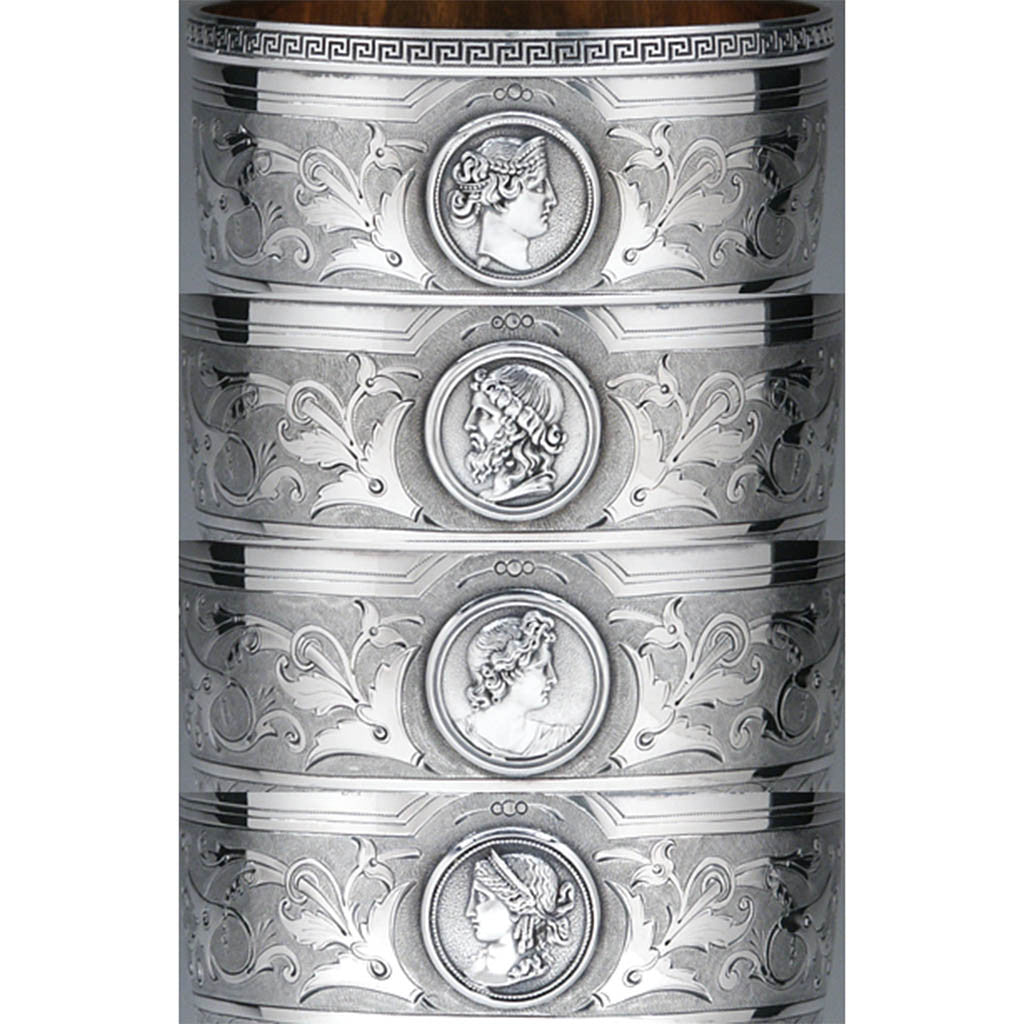 Medallions on Pair of Gorham Antique Coin Silver &#39;Medallion&#39; Pattern Goblets, Providence, RI, c. 1861-8
