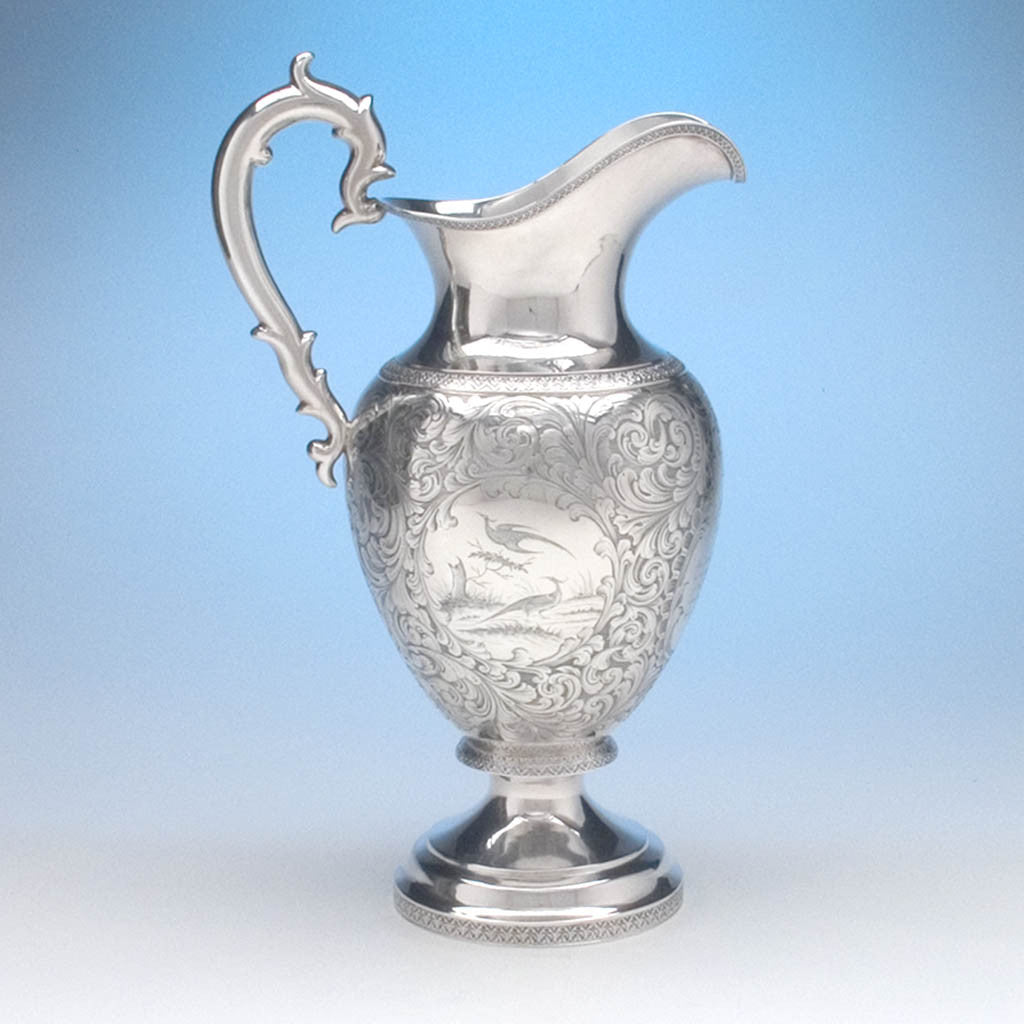 American Silver Presentation Ewer by James Bogert, Newburgh, NY, Retailed by Ball, Thompkins &amp; Black, NYC, 1849/50