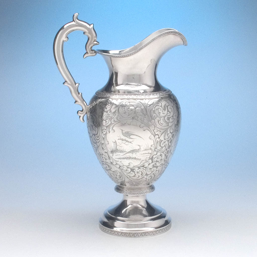 American Silver Presentation Ewer by James Bogert, Newburgh, NY, Retailed by Ball, Thompkins & Black, NYC, 1849/50