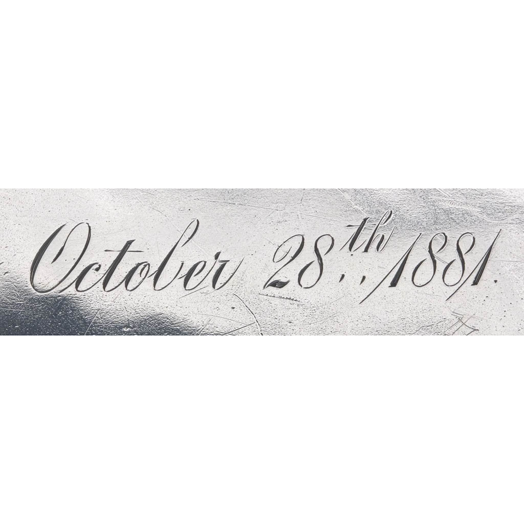 Engraving on Tiffany &amp; Co. Antique Sterling Silver Aesthetic Movement Tray in the Japanese Taste, 1881