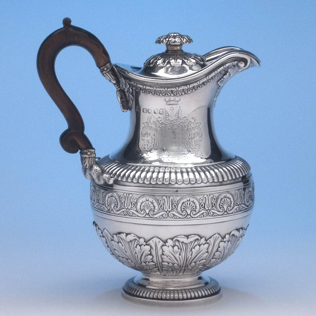 The Baring Family English Sterling Silver Hot Water Jug or 'Turkey Coffee Pot' by Robert Garrard, London, c. 1822/23, bearing the arms of Baring as borne by Sir Francis-Thornhill Baring, 3rd Baronet and First Baron Northbrook