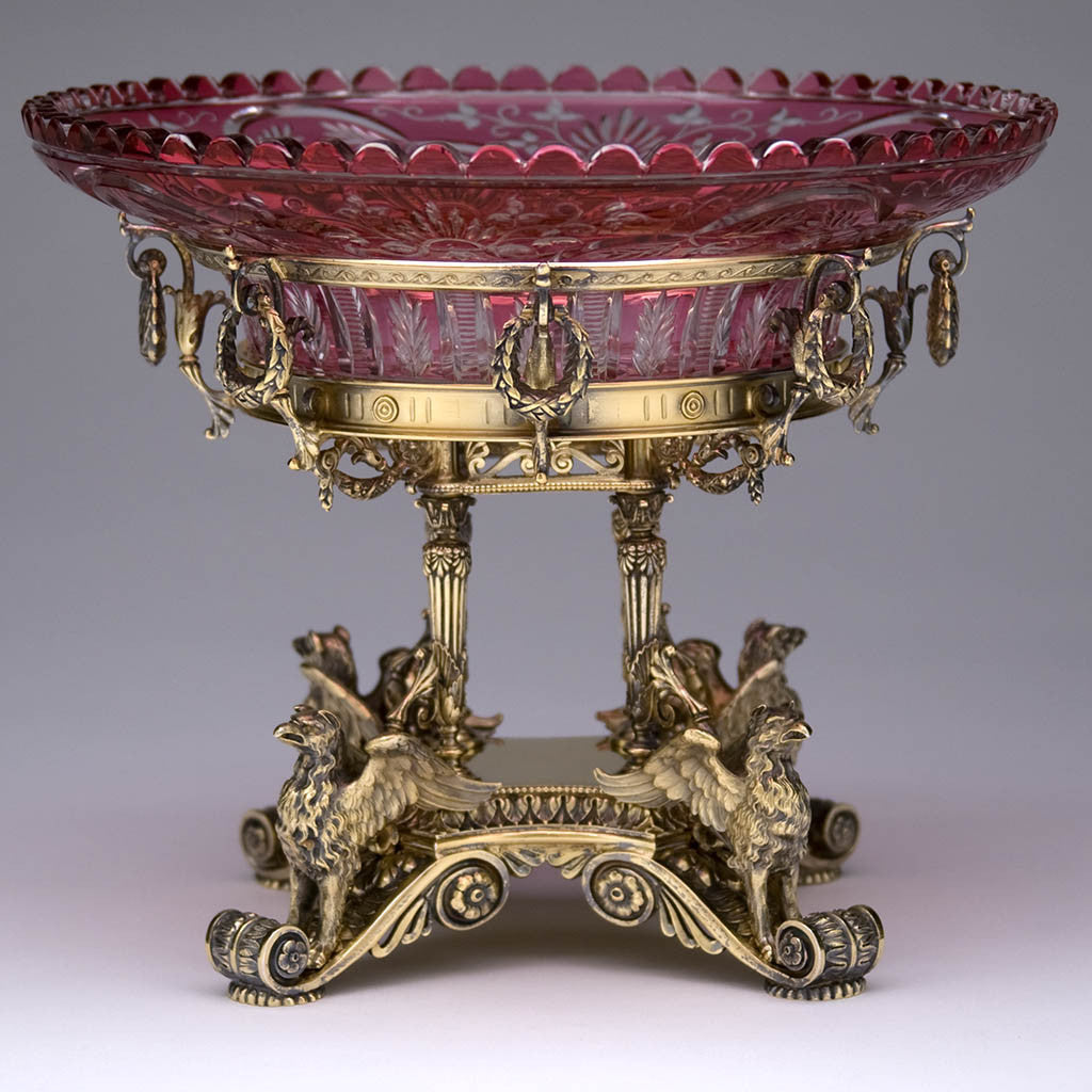Single Gorham MFG Co. Sterling Silver Gilt and Cut Glass Pair of Dessert Stands, designed and executed for the World&#39;s Columbian Fair, 1893