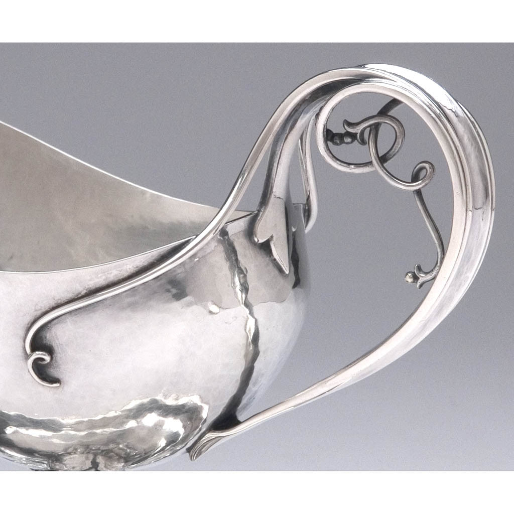 Handle detail on the Peer Smed Sterling Silver Sauce Boat with Ladle, c. 1934