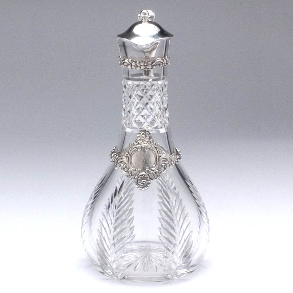 Front of Pair of Tiffany Sterling Silver Mounted Cut Glass Decanters or &#39;Claret Jugs&#39;, c. 1894