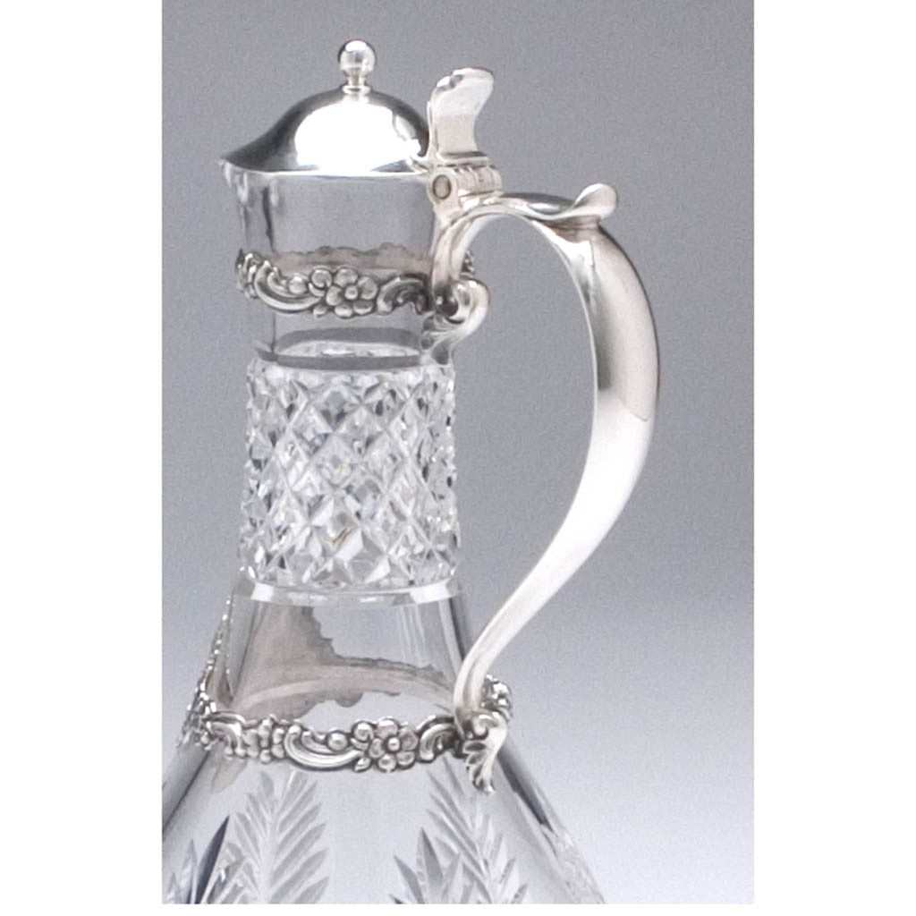 Handle detail of the Pair of Tiffany Sterling Silver Mounted Cut Glass Decanters or &#39;Claret Jugs&#39;, c. 1894