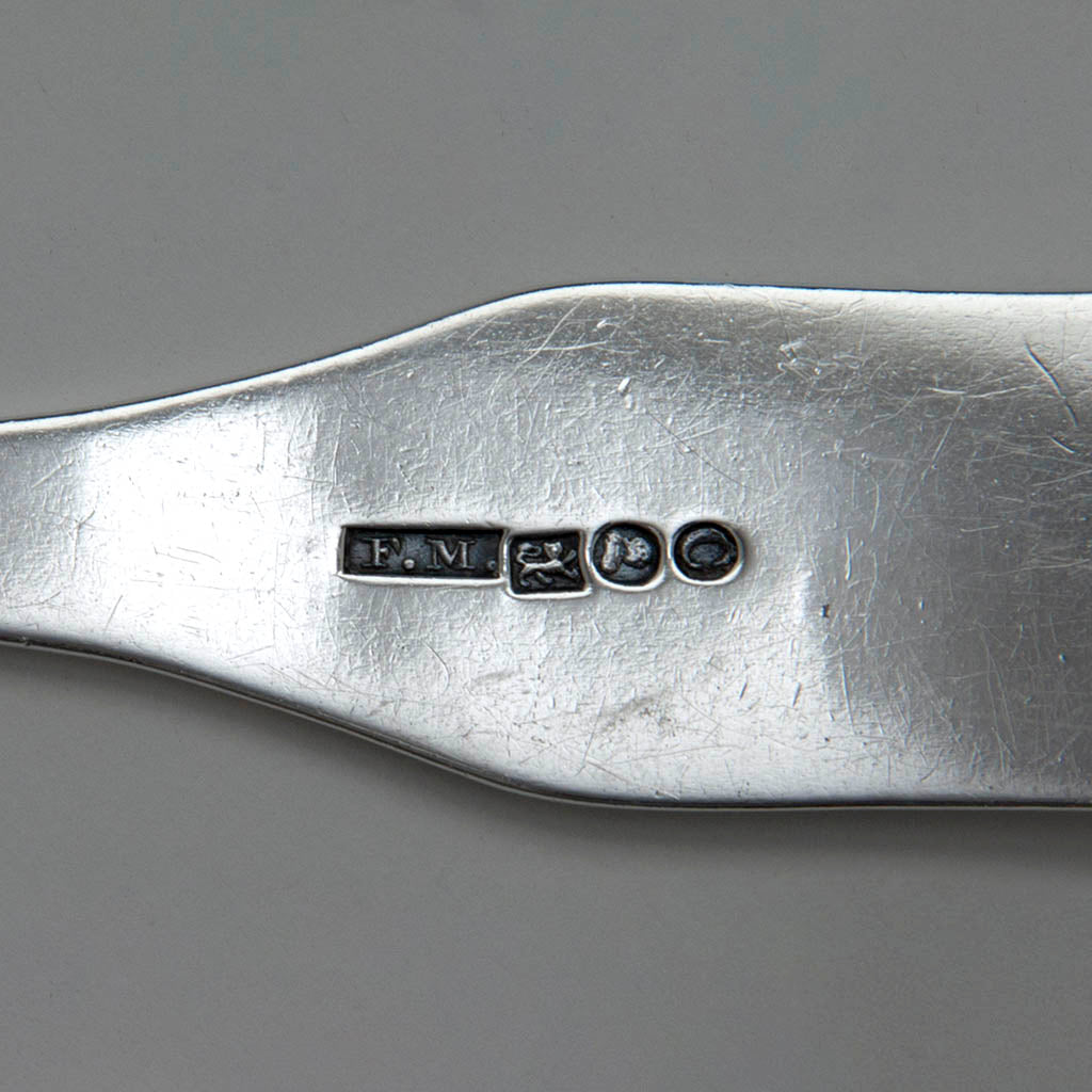 Marks on Frederick Marquand Antique Coin Silver Platter Spoon, Savannah, Georgia/ NYC, c. 1820s