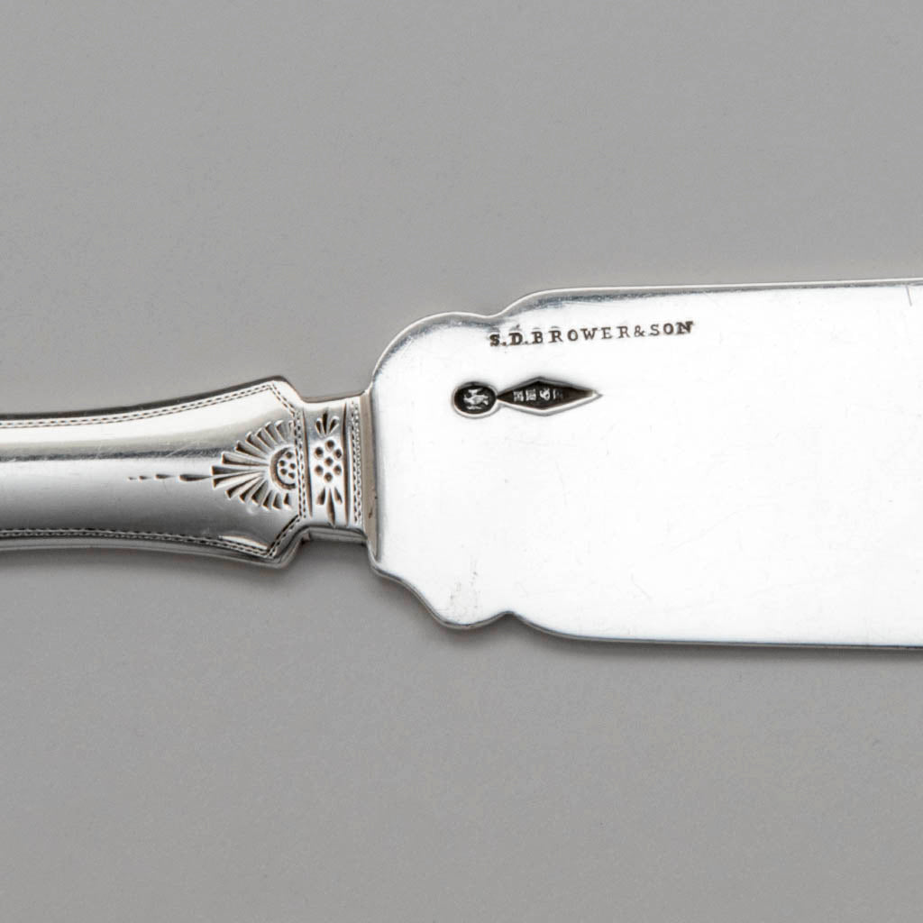 Marks on Walter S. Brower Antique Coin Silver Cake Knife, Albany, c. 1870
