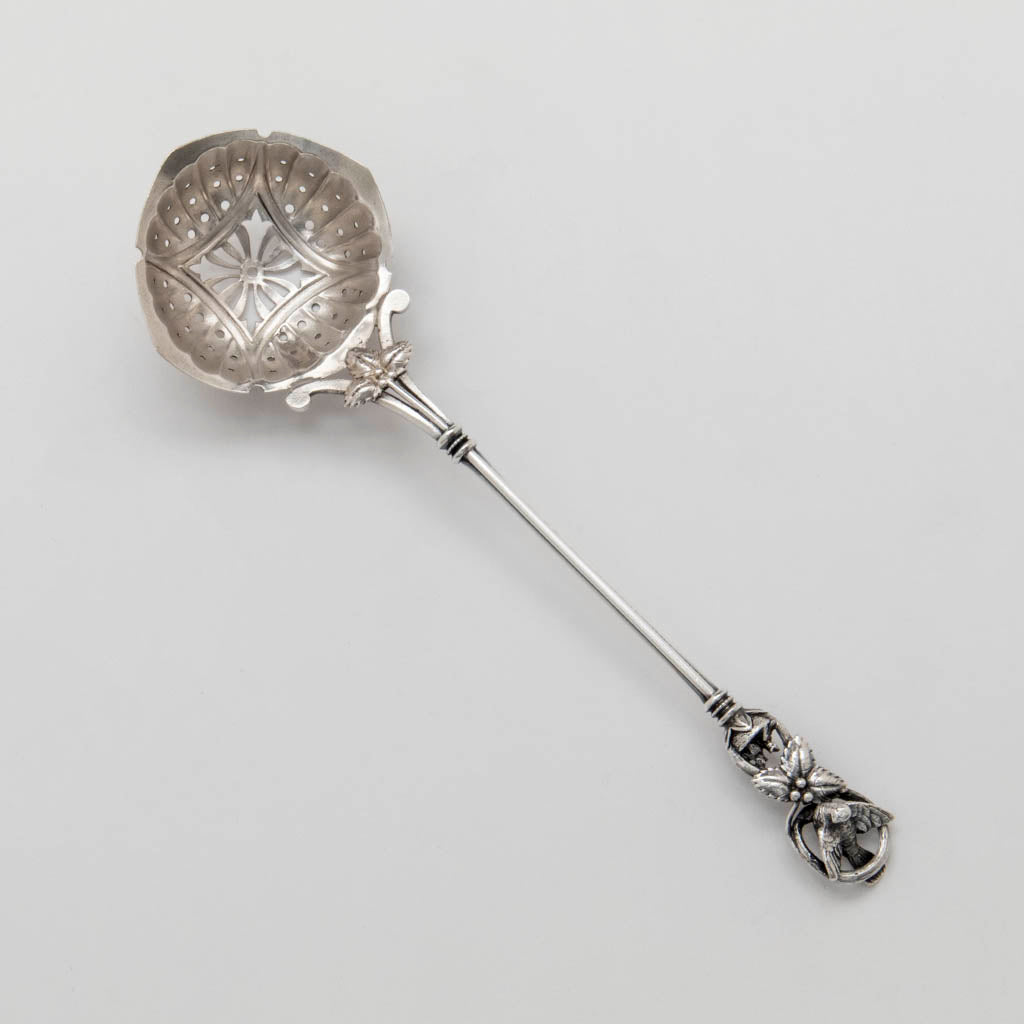 Whiting (attr) Bird Design Antique Sterling Silver Sugar Sifter, Attleboro, MA, c. 1870