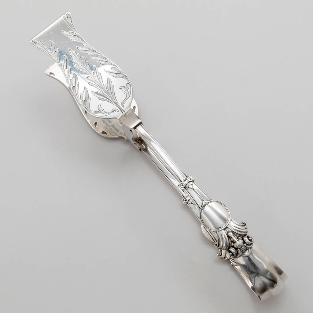John Wendt &quot;Ram&#39;s Head&quot; Antique Sterling Silver Asparagus Tongs, New York City, c. 1870&#39;s