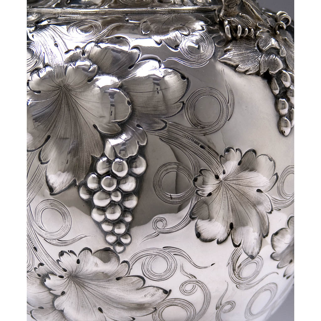 Body detail on the Charters, Cann &amp; Dunn Coin Silver Vase, c. 1850