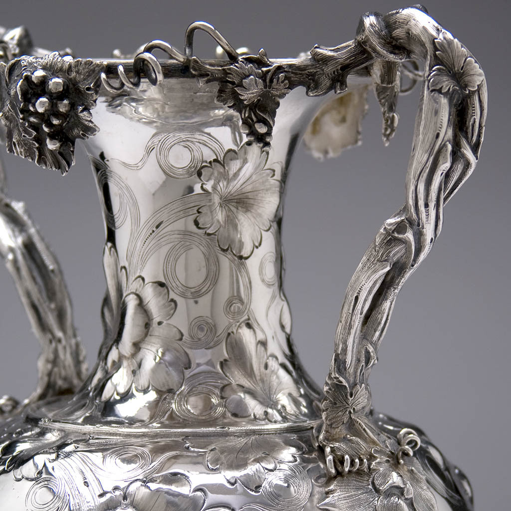 Neck detail of the Charters, Cann &amp; Dunn Coin Silver Vase, c. 1850