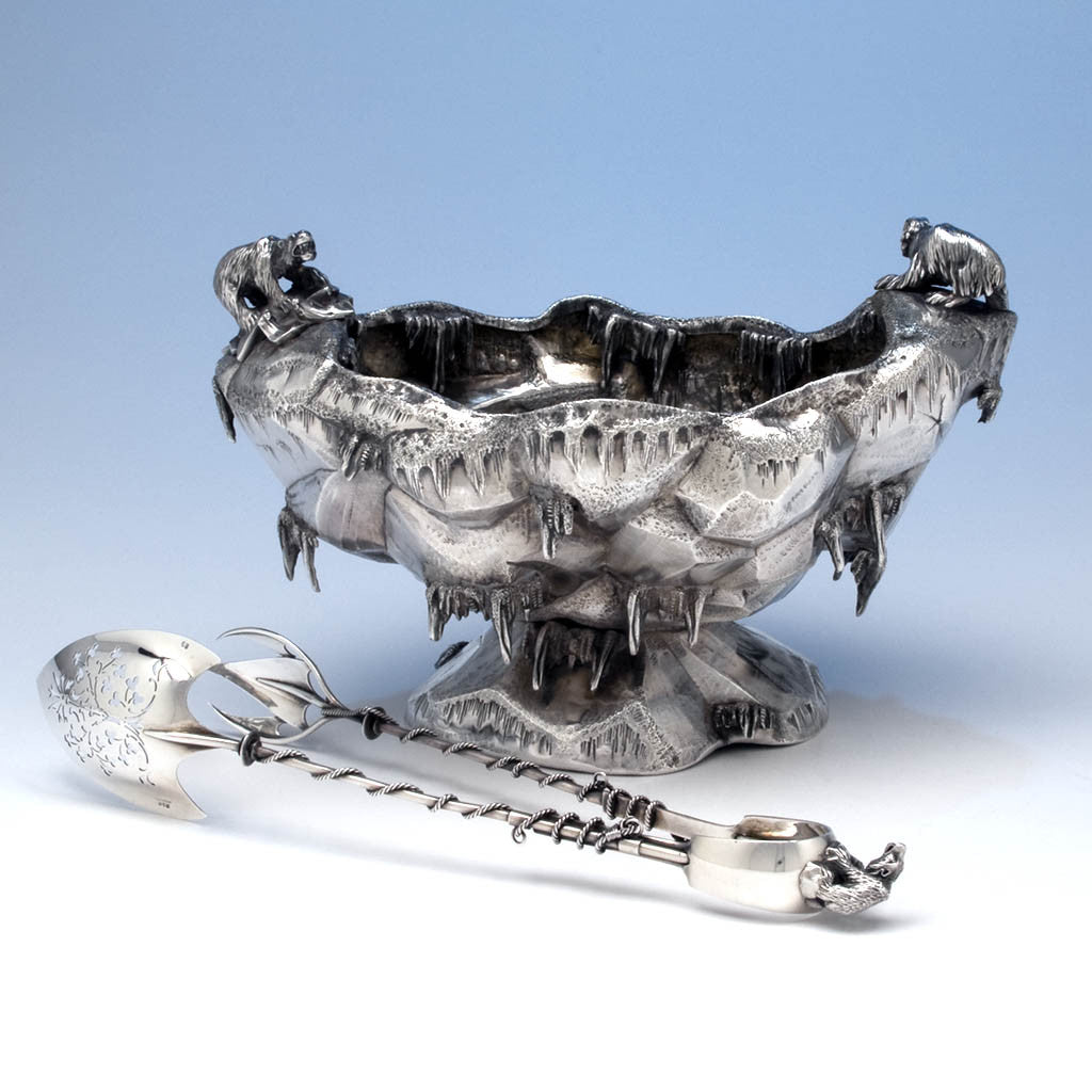 Gorham Sterling Silver &#39;Polar&#39; Ice Bowl and Tongs, c. 1882
