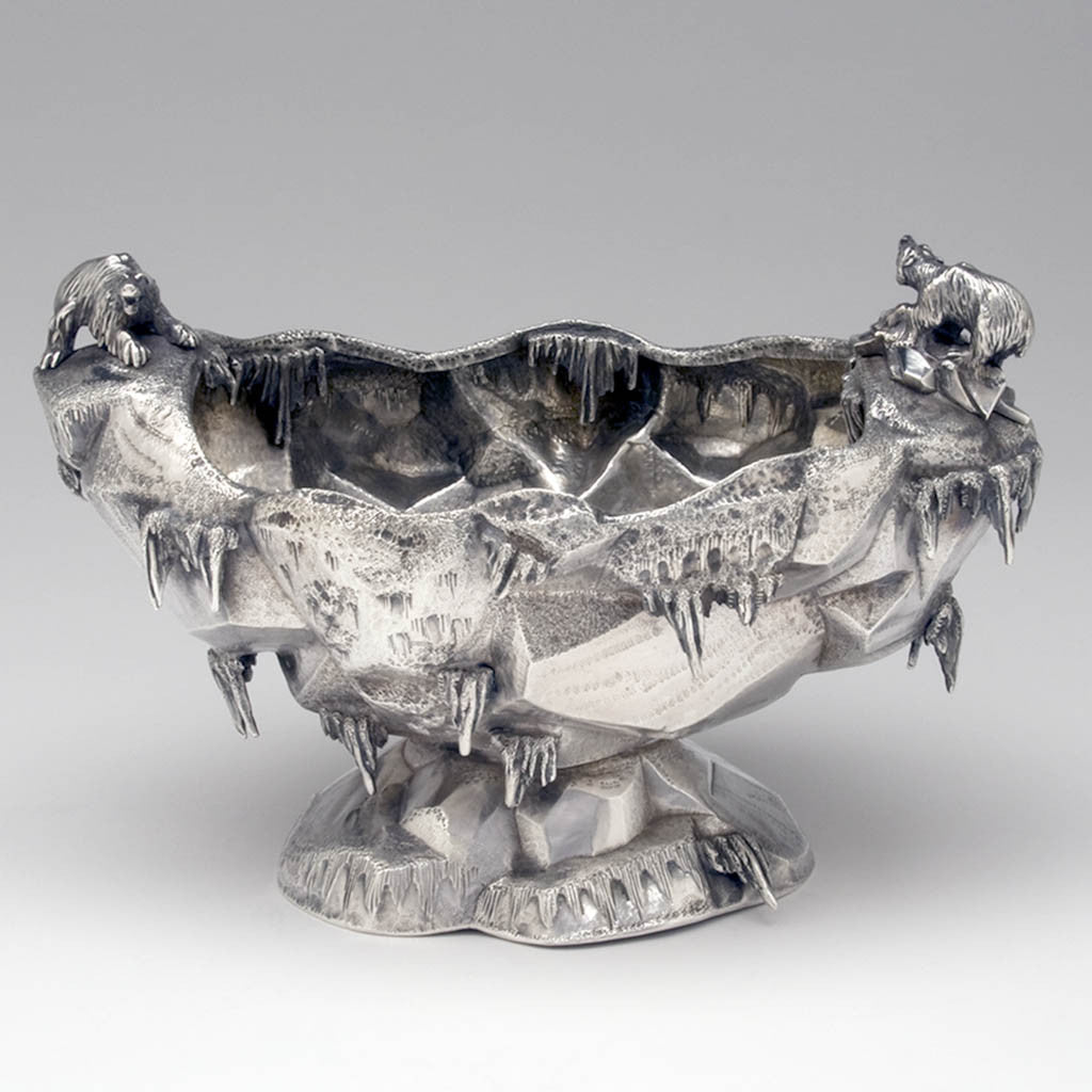 One side of Gorham Sterling Silver &#39;Polar&#39; Ice Bowl and Tongs, c. 1882