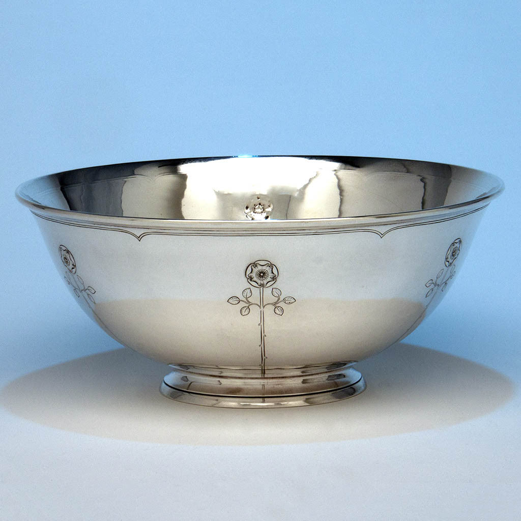 Arthur Stone Arts & Crafts Sterling Silver Rose Decorated Bowl, Gardner, Massachusetts, c. 1915