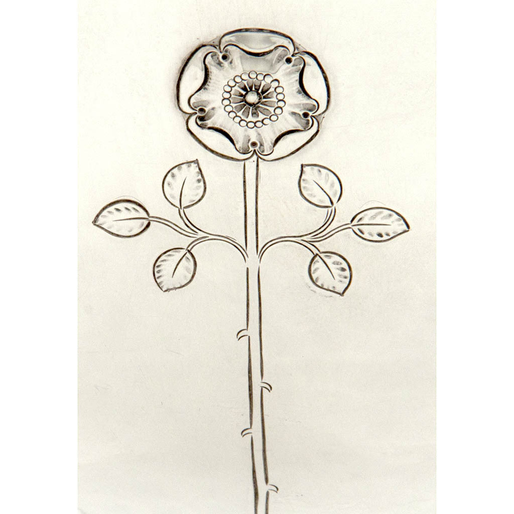 Detail of rose on the Arthur Stone Arts &amp; Crafts Sterling Silver Rose Decorated Bowl, Gardner, Massachusetts, c. 1915