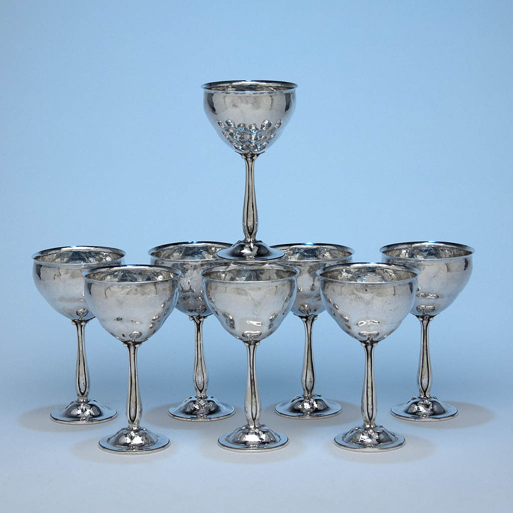Peer Smed Arts & Crafts Sterling Silver Goblets, set of 8, New York City, c. 1931