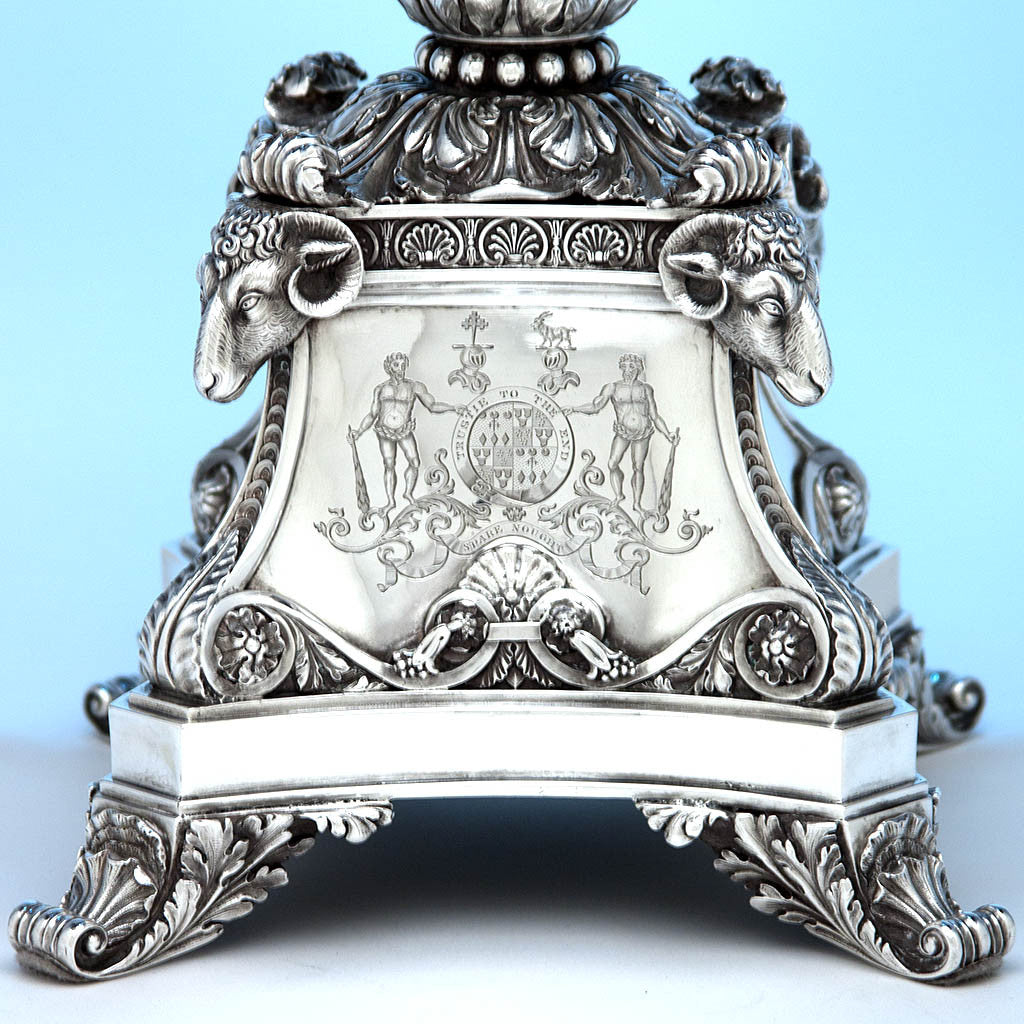 Arms of Leith-Hay on Rebecca Emes &amp; Edward Barnard, Exceptional English Antique Sterling Silver Epergne, London - 1819/20