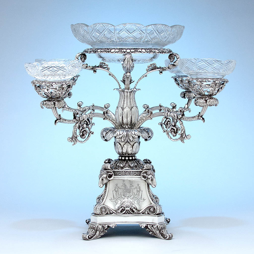 With bowls Rebecca Emes &amp; Edward Barnard, Exceptional English Antique Sterling Silver Epergne, London - 1819/20