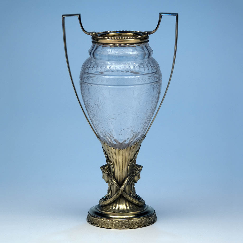 Gorham Gilt Silver and Cut Glass Figural Vase, 1893, made for the World's Columbian Exposition in Chicago