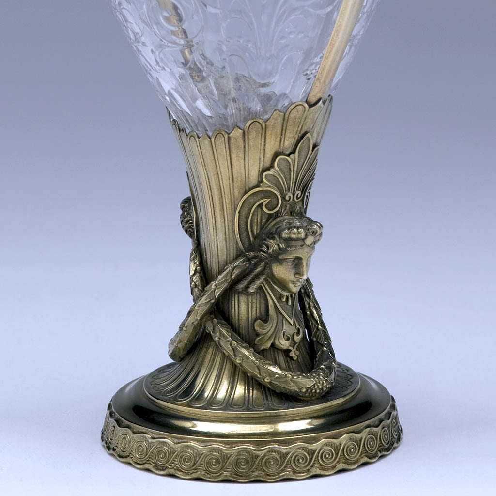 Gorham Gilt Silver and Cut Glass Figural Vase, 1893, made for the World&#39;s Columbian Exposition in Chicago