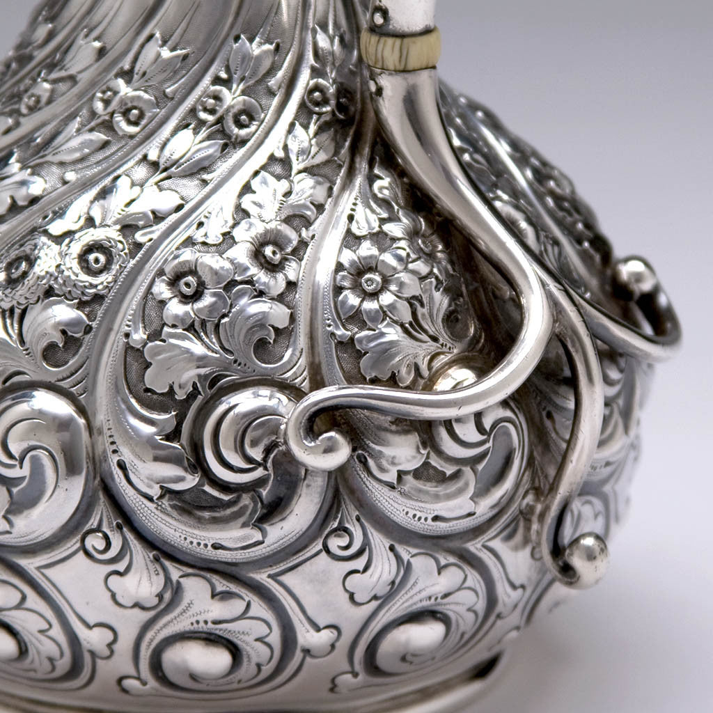 Handle detail on the Durgin Antique After-Dinner Sterling Silver Coffee Pot, Concord, NH, c. 1900