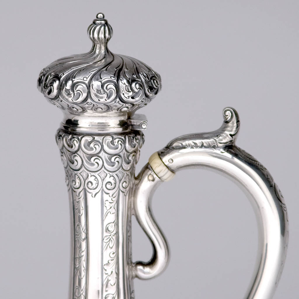 Lid detail on the Durgin Antique After-Dinner Sterling Silver Coffee Pot, Concord, NH, c. 1900