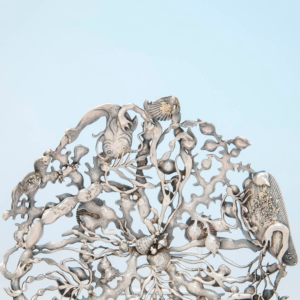 Detail of Gorham &#39;Narragansett&#39; Antique Sterling Silver Bon Bon Dish, Providence, RI, 1886