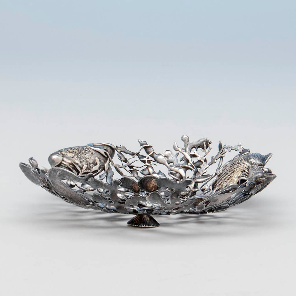 Feet on Gorham &#39;Narragansett&#39; Antique Sterling Silver Bon Bon Dish, Providence, RI, 1886
