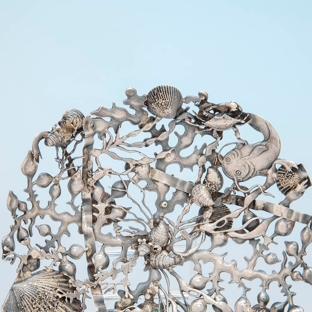 Fish on Gorham &#39;Narragansett&#39; Antique Sterling Silver Bon Bon Dish, Providence, RI, 1886