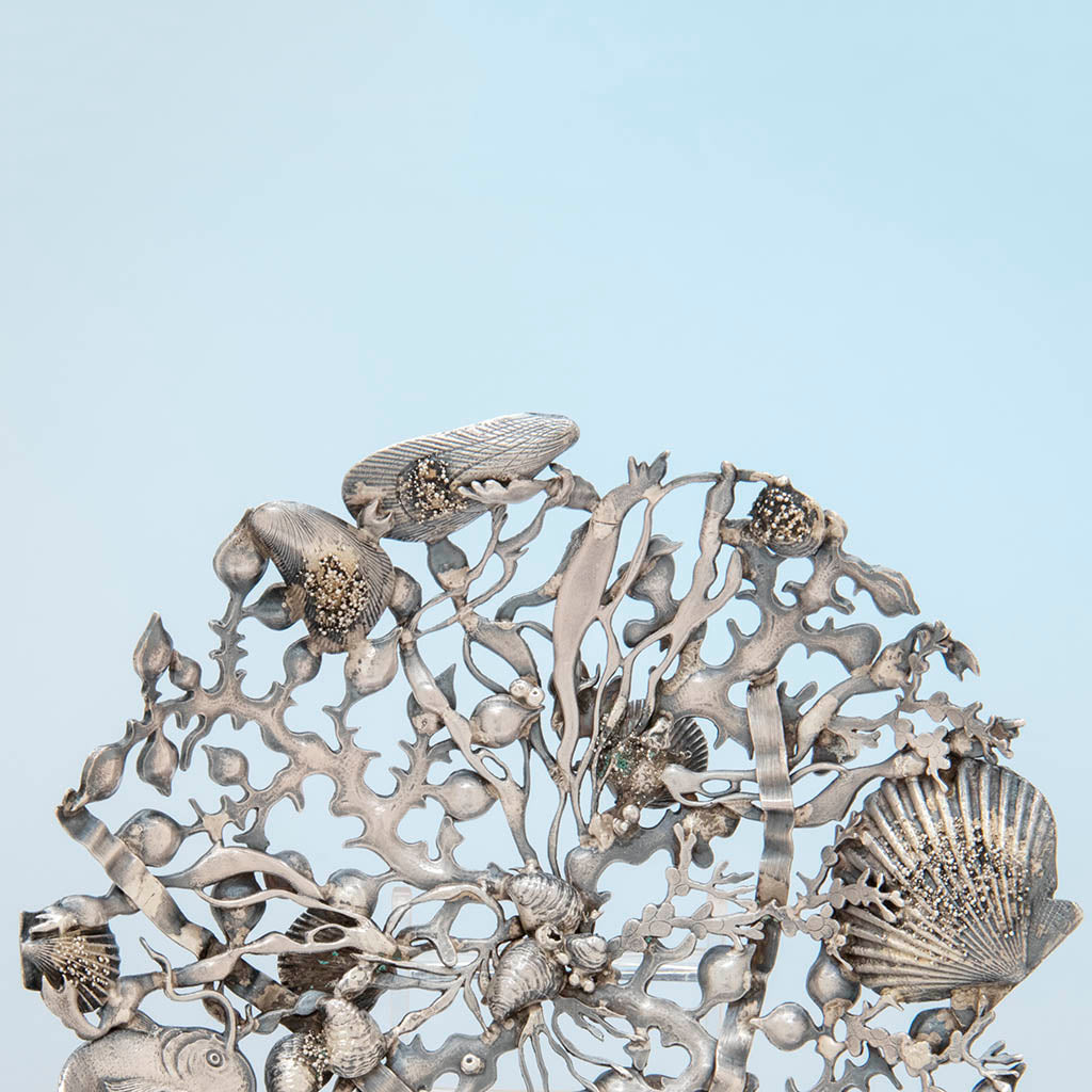 Shells on Gorham &#39;Narragansett&#39; Antique Sterling Silver Bon Bon Dish, Providence, RI, 1886
