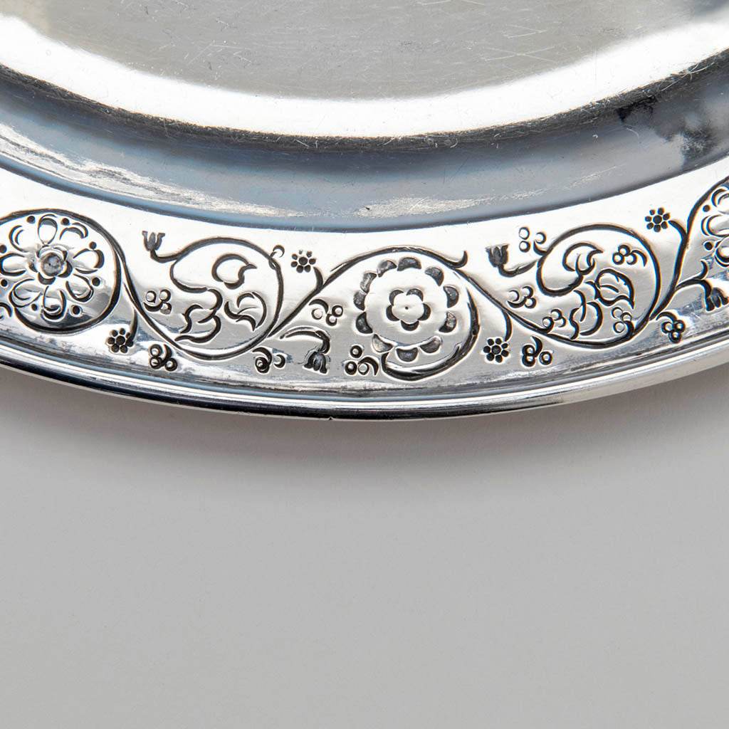 Detail of Mary Catherine Knight (attributed) at the Handicraft Shop Hand Wrought Arts &amp; Crafts Sterling Silver Serving Plate, Boston or Wellesley Hills, 1905