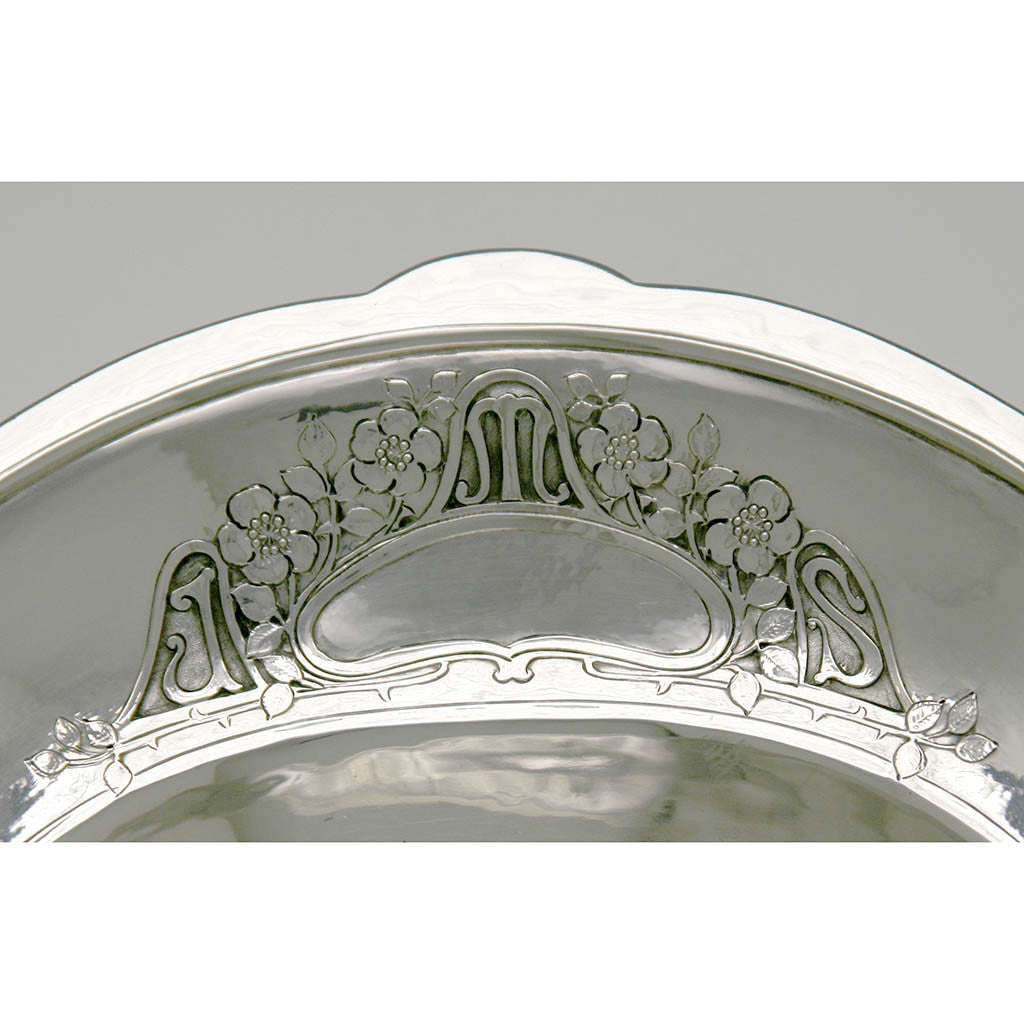 Monogram on The Julia Marlowe Sothern Sterling Silver Bread Basket by Arthur Stone, Gardner, MA, c. 1915