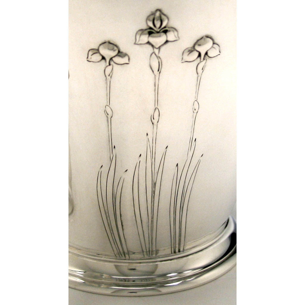 Flowers on Arthur Stone Silver 6 Piece Decorated Arts &amp; Crafts Hand Wrought Coffee and Tea Service, 1921-27