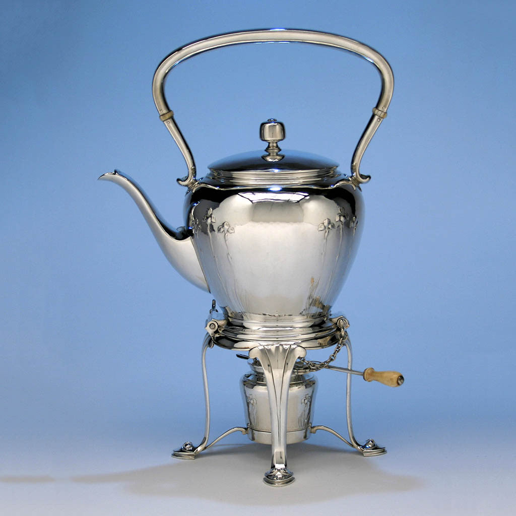 Kettle to Arthur Stone Silver 6 Piece Decorated Arts &amp; Crafts Hand Wrought Coffee and Tea Service, 1921-27