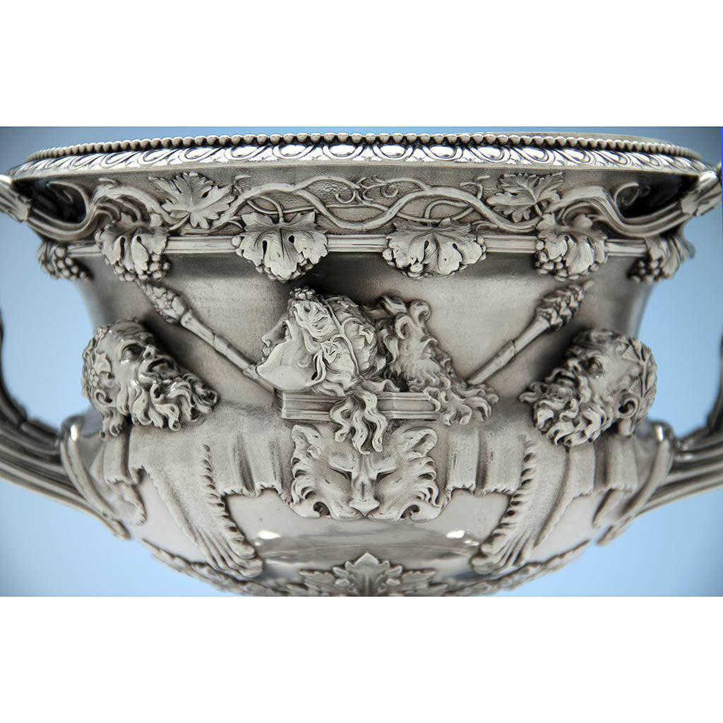 Side a of English Antique Sterling Silver &#39;Warwick Vase&#39; Wine Cooler by Paul Storr, London, 1821/22