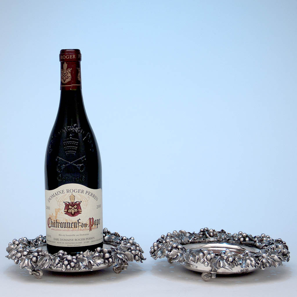 Side view of Mortimer &amp; Hunt Pair of English Sterling Silver Antique Wine Coasters, London - 1841/42