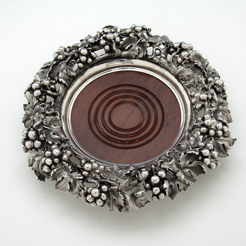 Interior of Mortimer &amp; Hunt Pair of English Sterling Silver Antique Wine Coasters, London - 1841/42