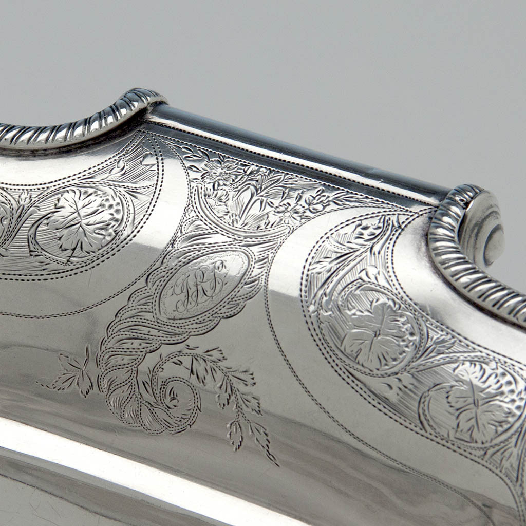 Monogram on Lewis &amp; Smith Antique Coin Silver Bread Basket, Philadelphia, 1805-1810