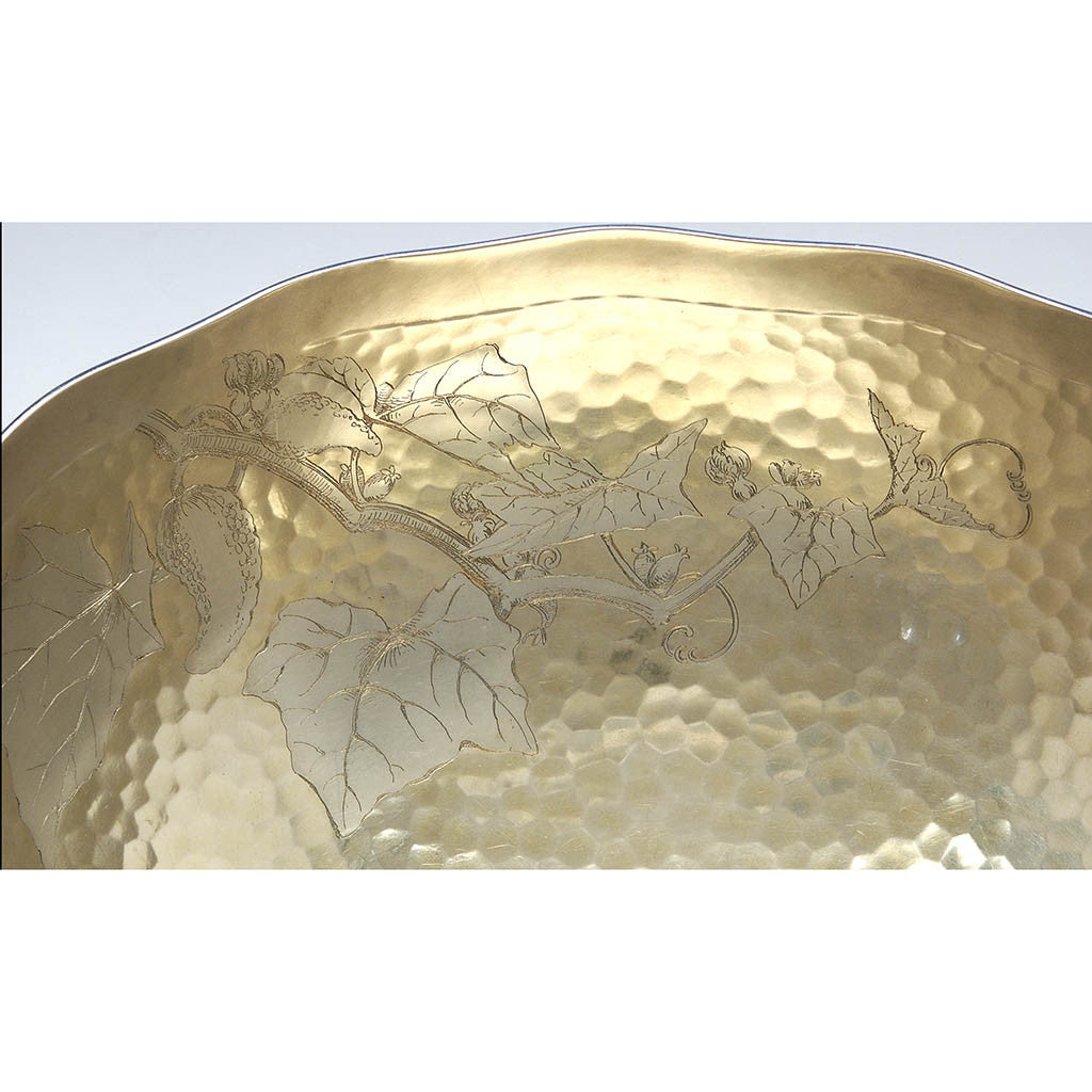 Interior of Tiffany &amp; Co. Extremely Rare and Fine Sterling and Parcel Gilt Aesthetic Movement Salad Bowl in the Japanese Taste, c. 1883