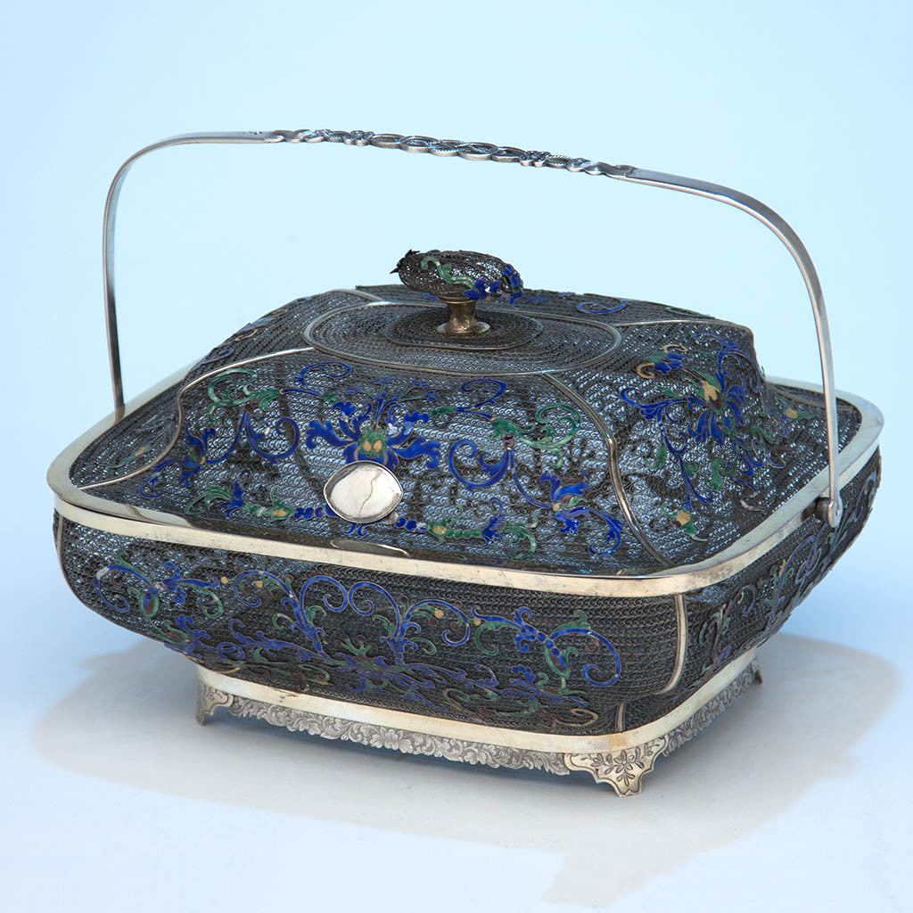 Chinese Export Silver Filigree &amp; Enamel Basket, early 19th century