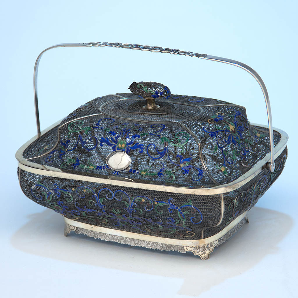 Chinese Export Silver Filigree & Enamel Basket, early 19th century